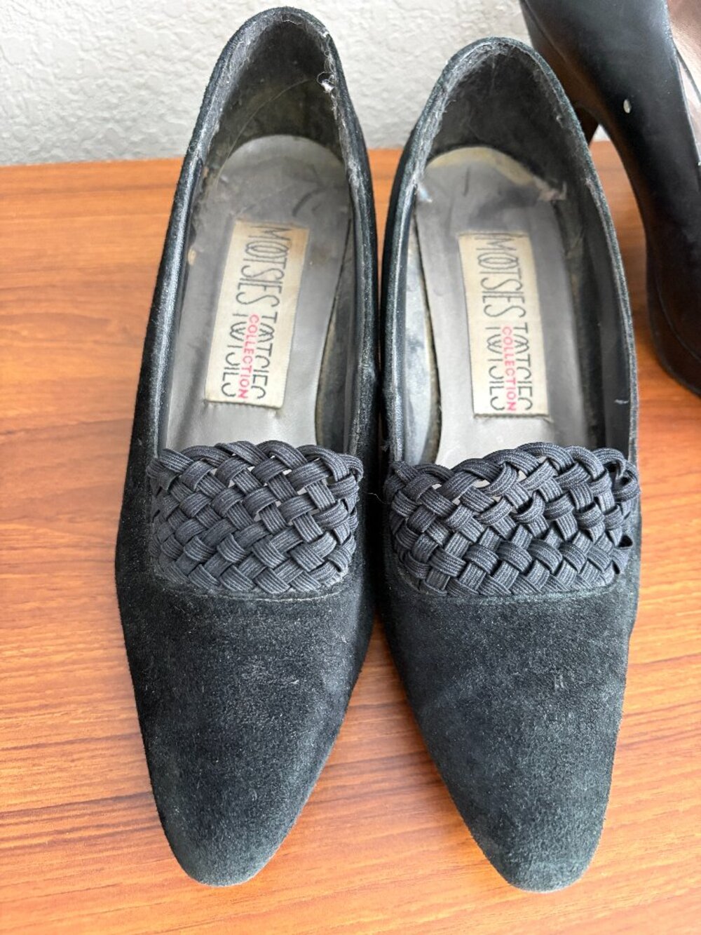 Vintage Mootsies Tooties Black Suede Slip-on w/braided front shoes